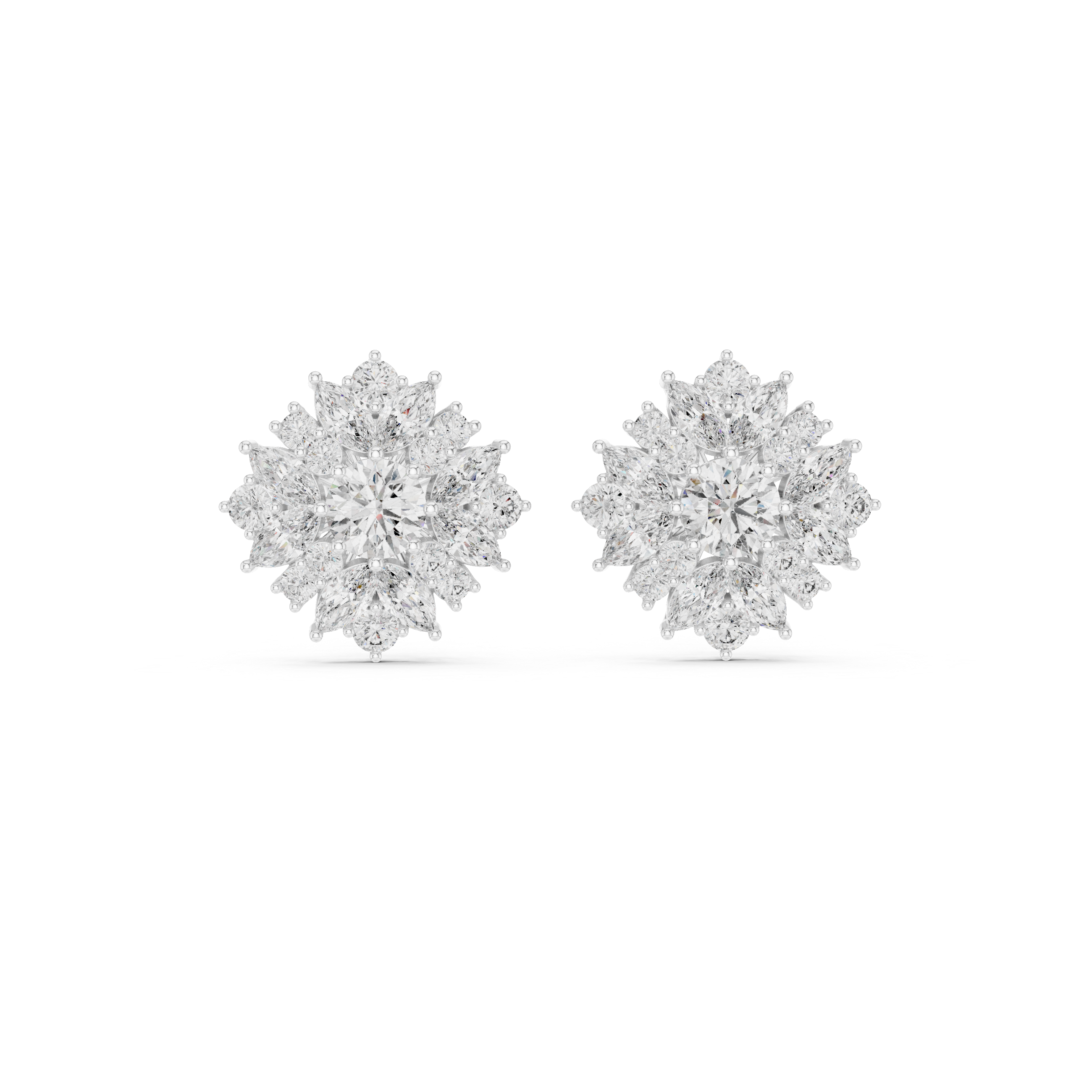 Fine jewelry round and marquise diamond floral halo stud earrings