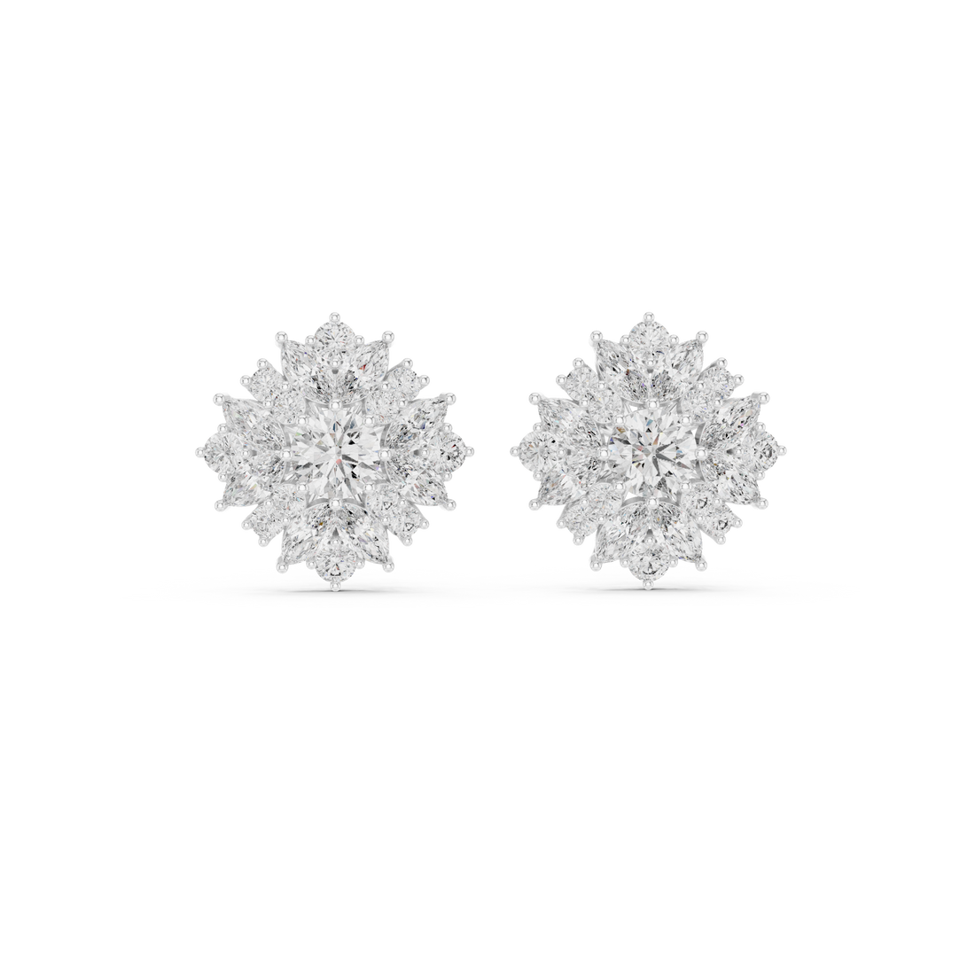 Fine jewelry round and marquise diamond floral halo stud earrings