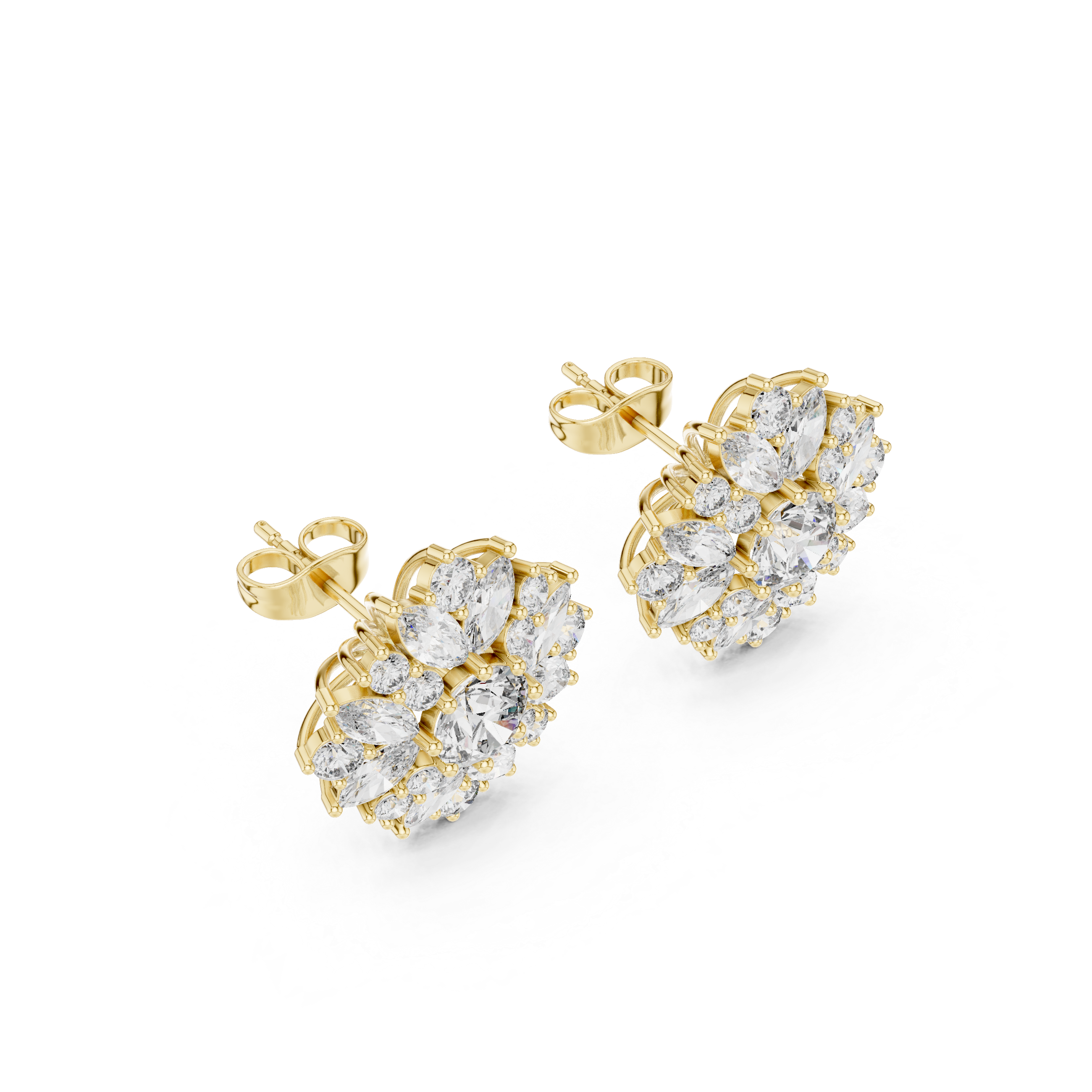 Brilliant round and marquise diamond cluster stud earrings floral design