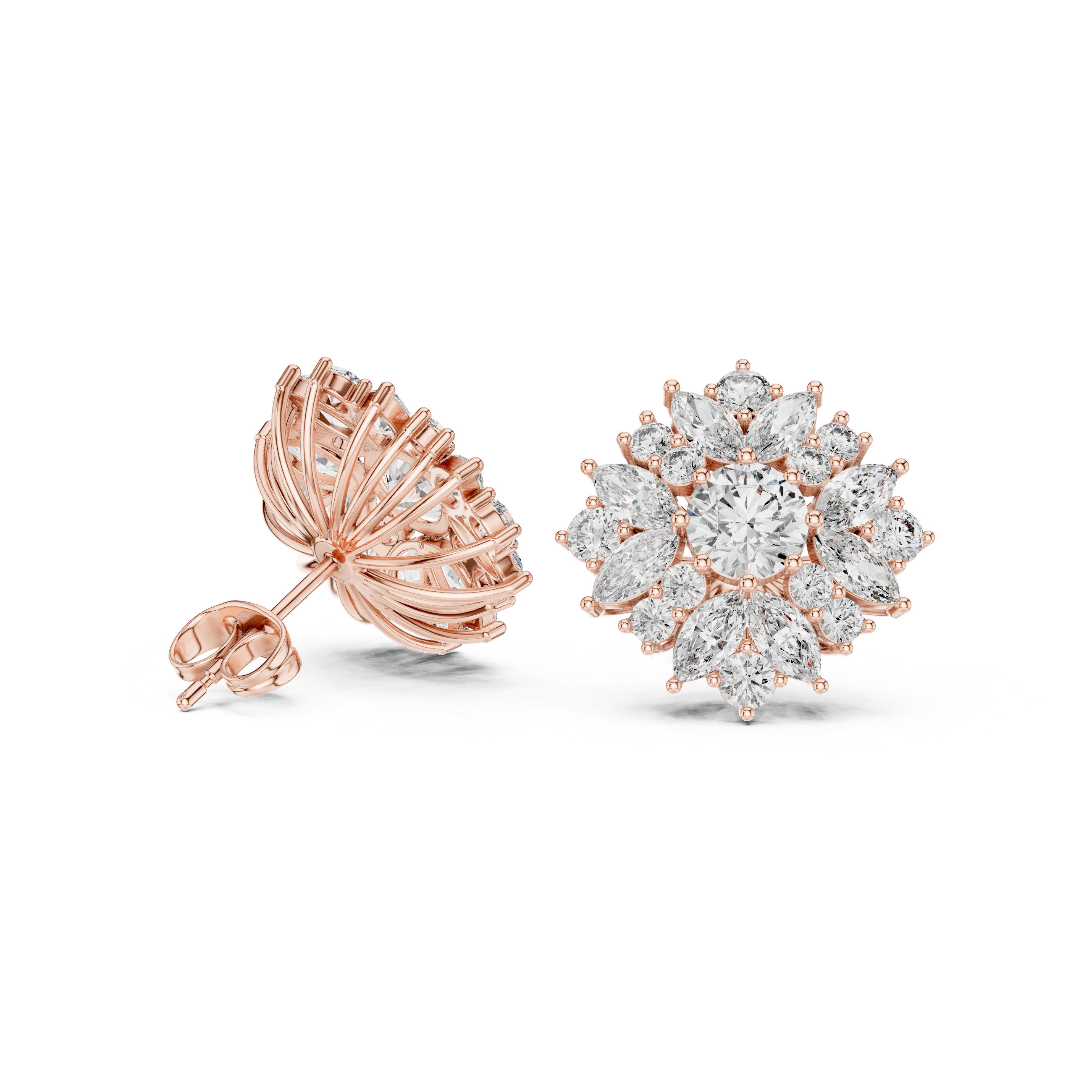 Timeless round and marquise diamond halo floral stud earrings