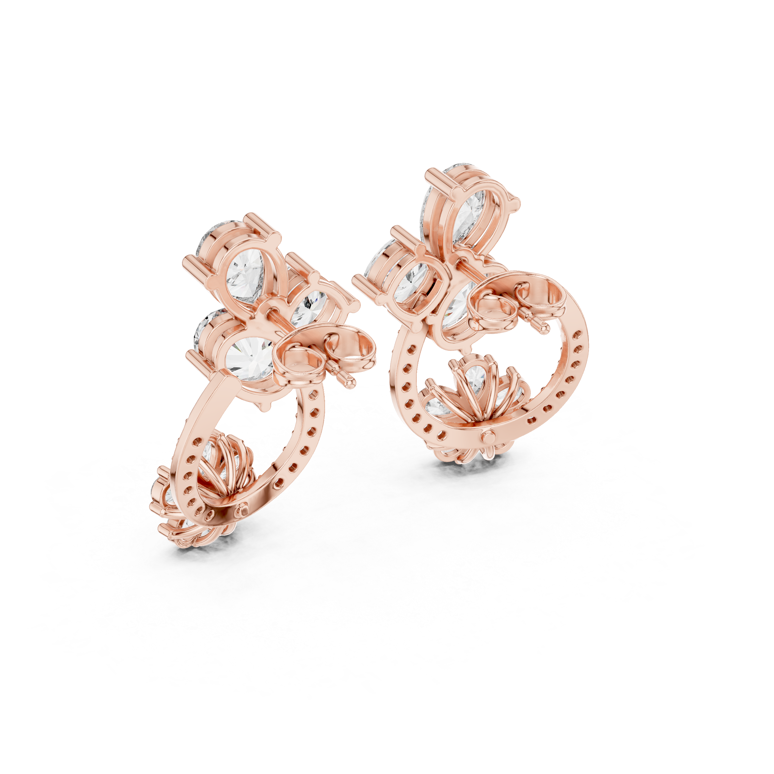 Elegant multi shape diamond hoop drop earrings with pear cluster design