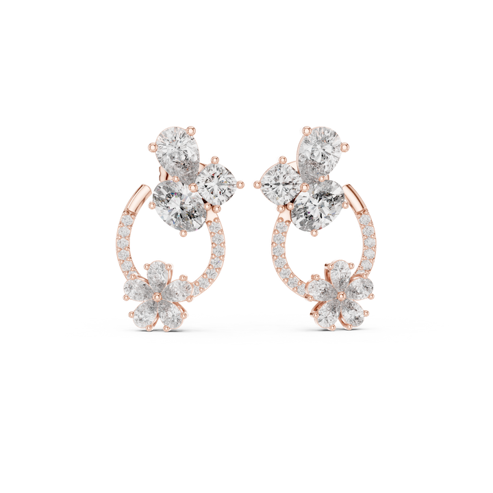 Multi shape diamond floral hoop drop earrings with pear cluster