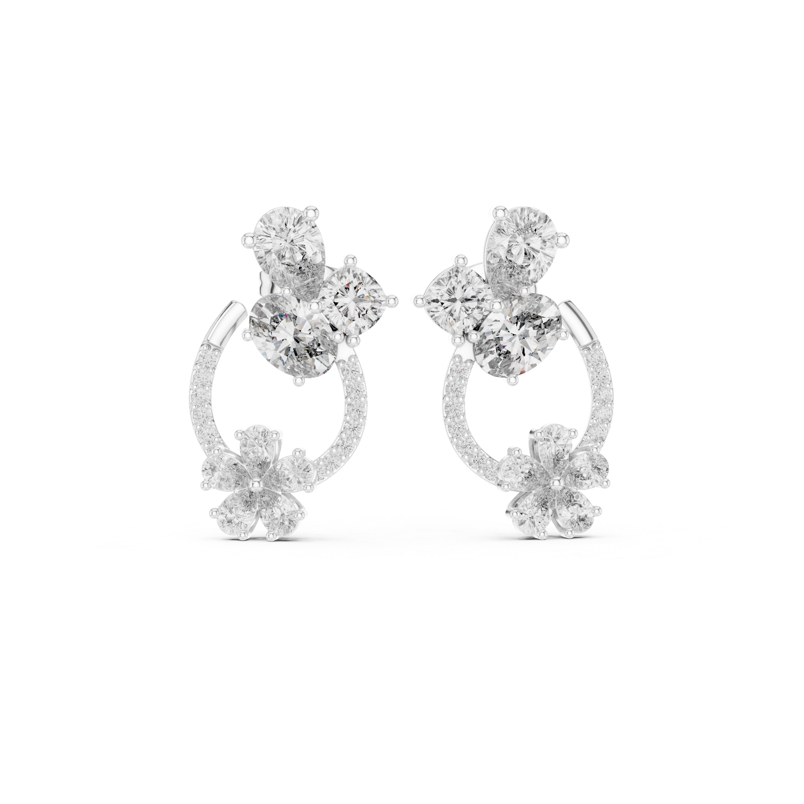 Fine jewelry multi shape diamond hoop drop earrings with pear cluster
