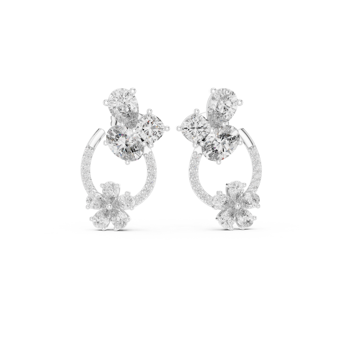 Fine jewelry multi shape diamond hoop drop earrings with pear cluster