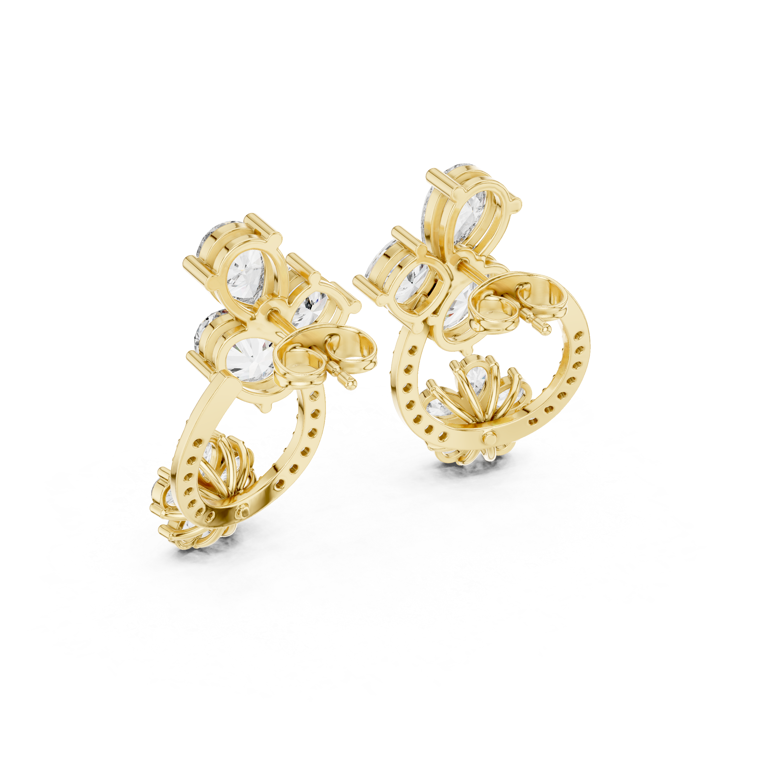Multi shape diamond hoop drop earrings floral inspired pear cluster style