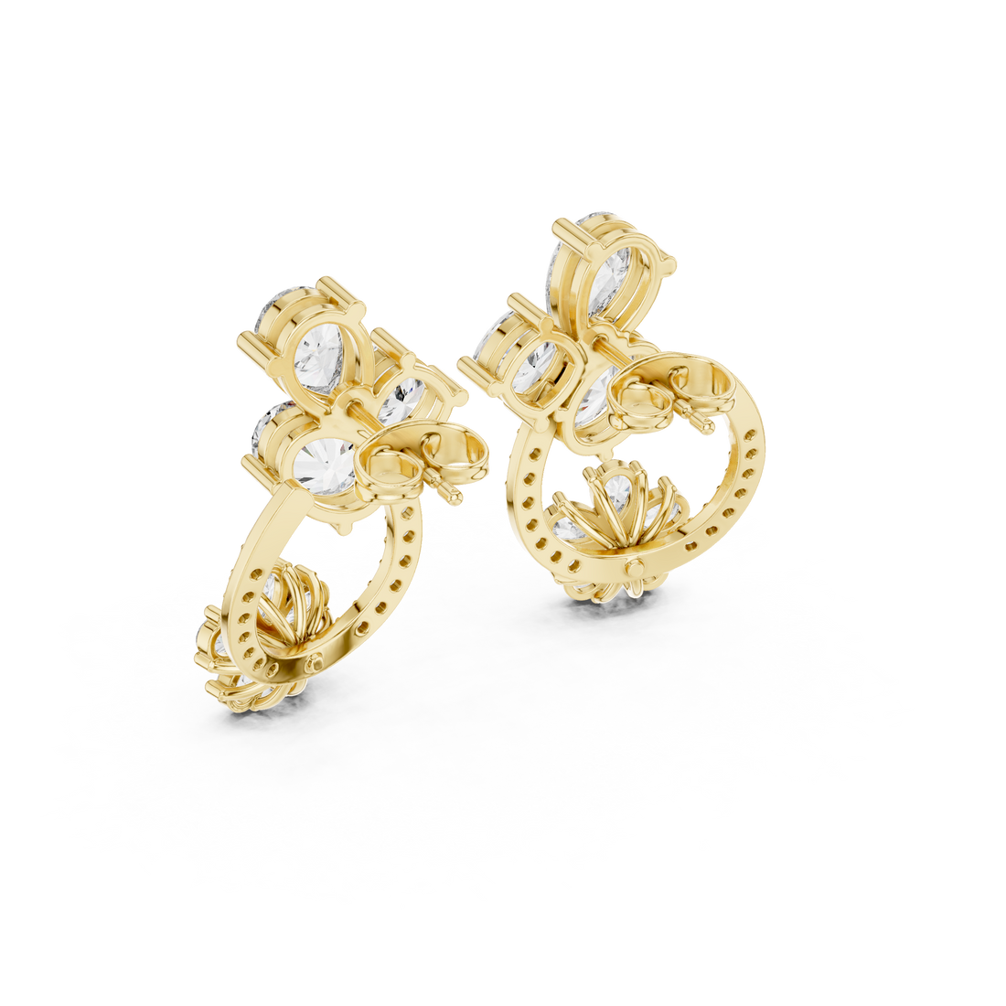 Multi shape diamond hoop drop earrings floral inspired pear cluster style