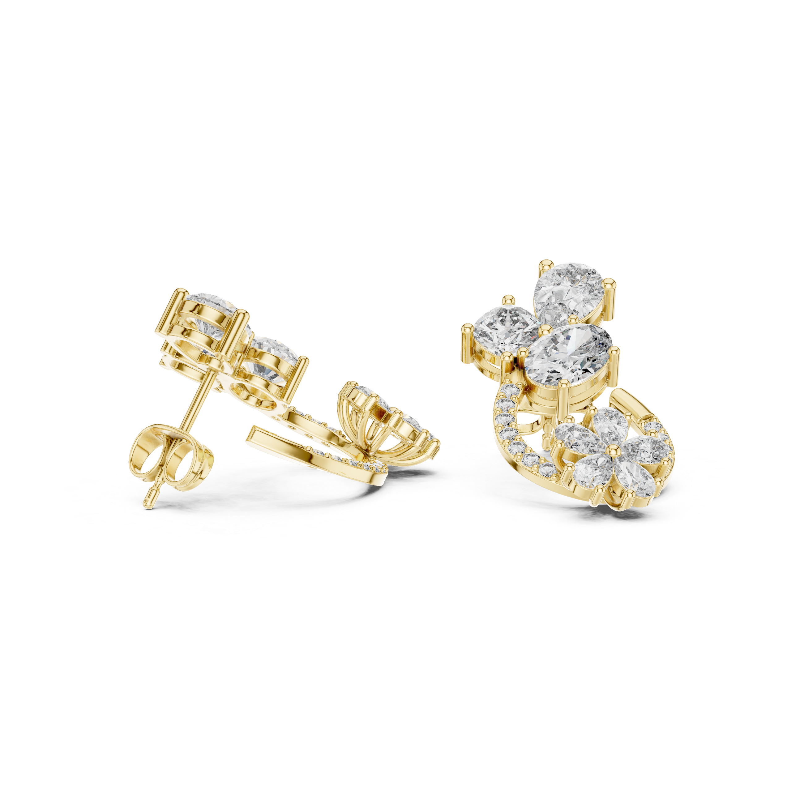 Premium multi shape diamond floral hoop drop earrings modern design