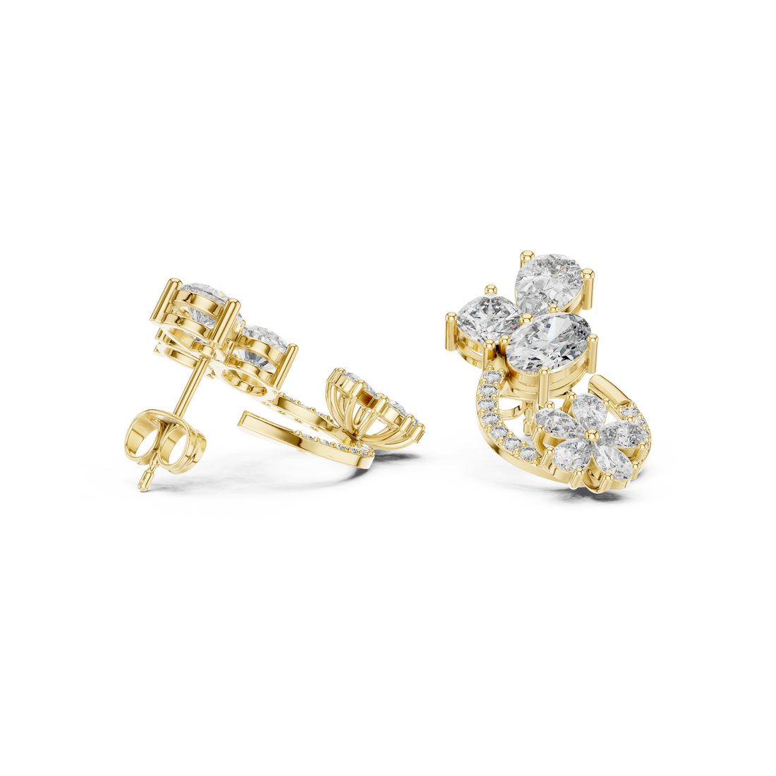 Premium multi shape diamond floral hoop drop earrings modern design