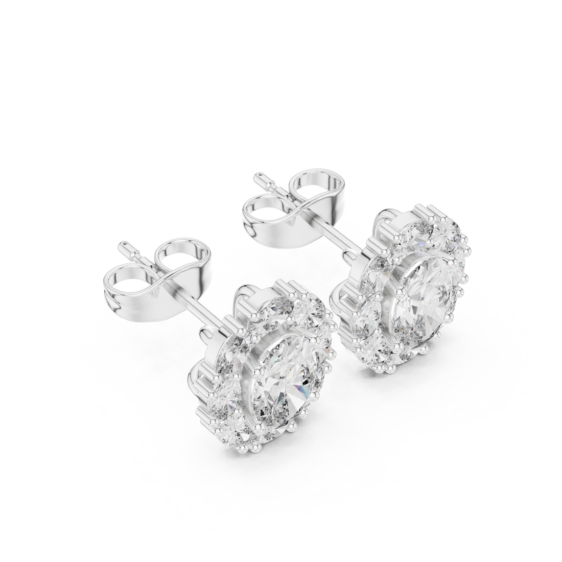 Luxury oval cut diamond halo stud earrings classic design
