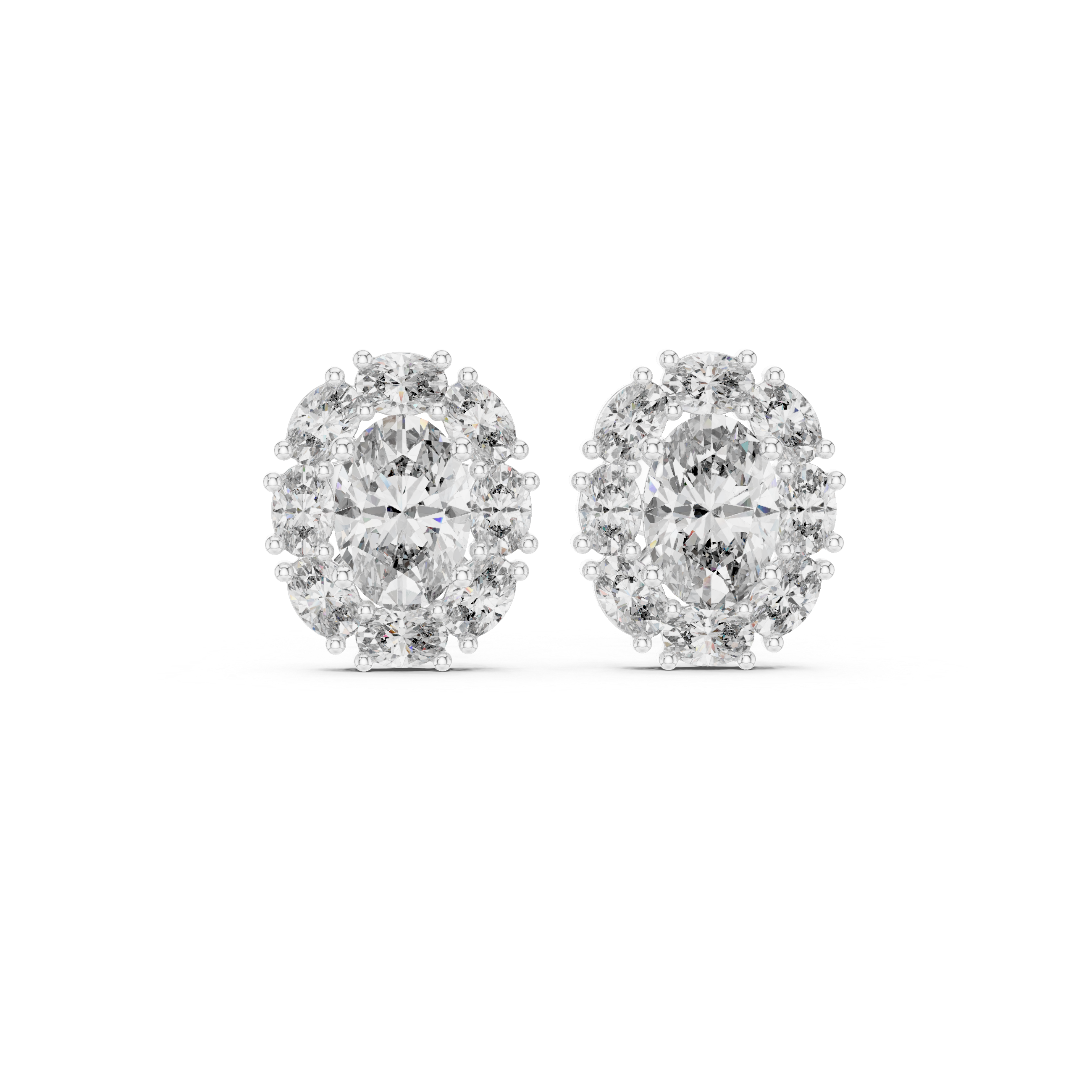 Brilliant oval cut diamond halo cluster earrings with shine