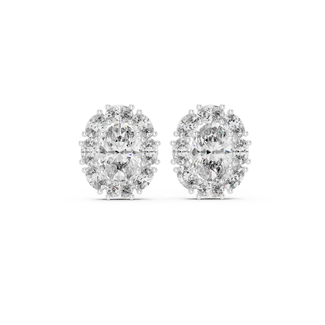 Brilliant oval cut diamond halo cluster earrings with shine