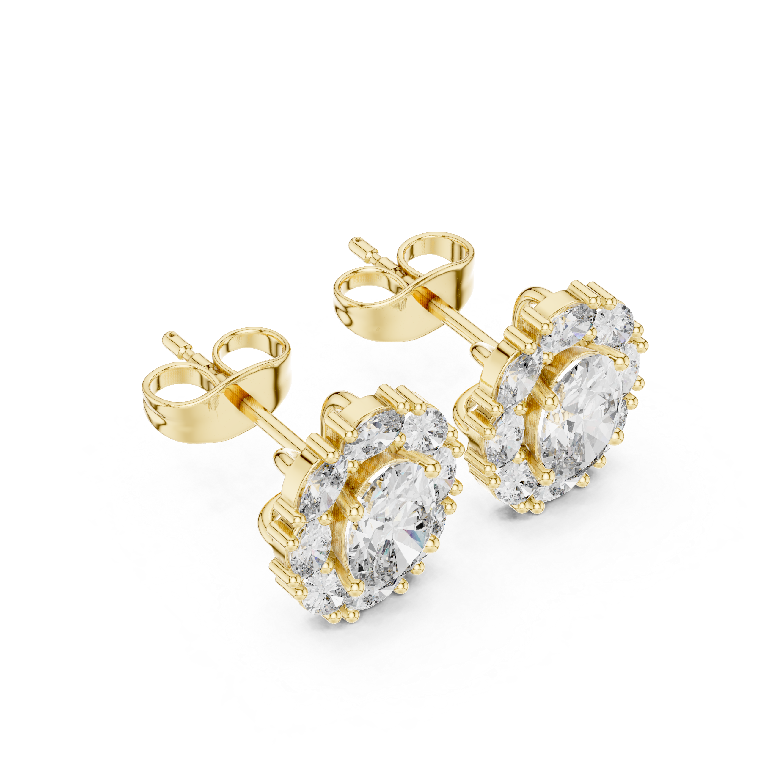 Oval diamond halo cluster stud earrings timeless elegant style