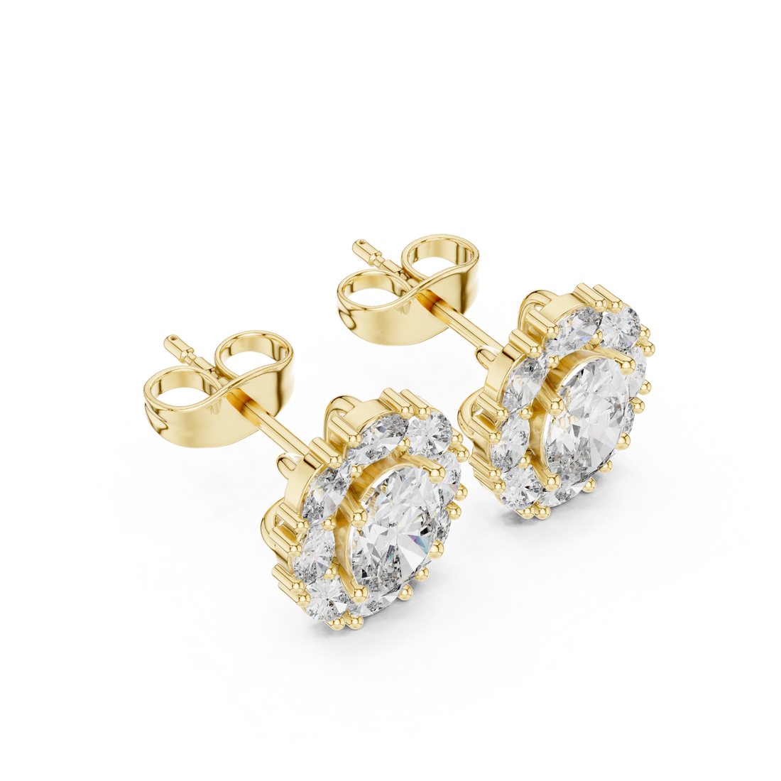 Oval diamond halo cluster stud earrings timeless elegant style