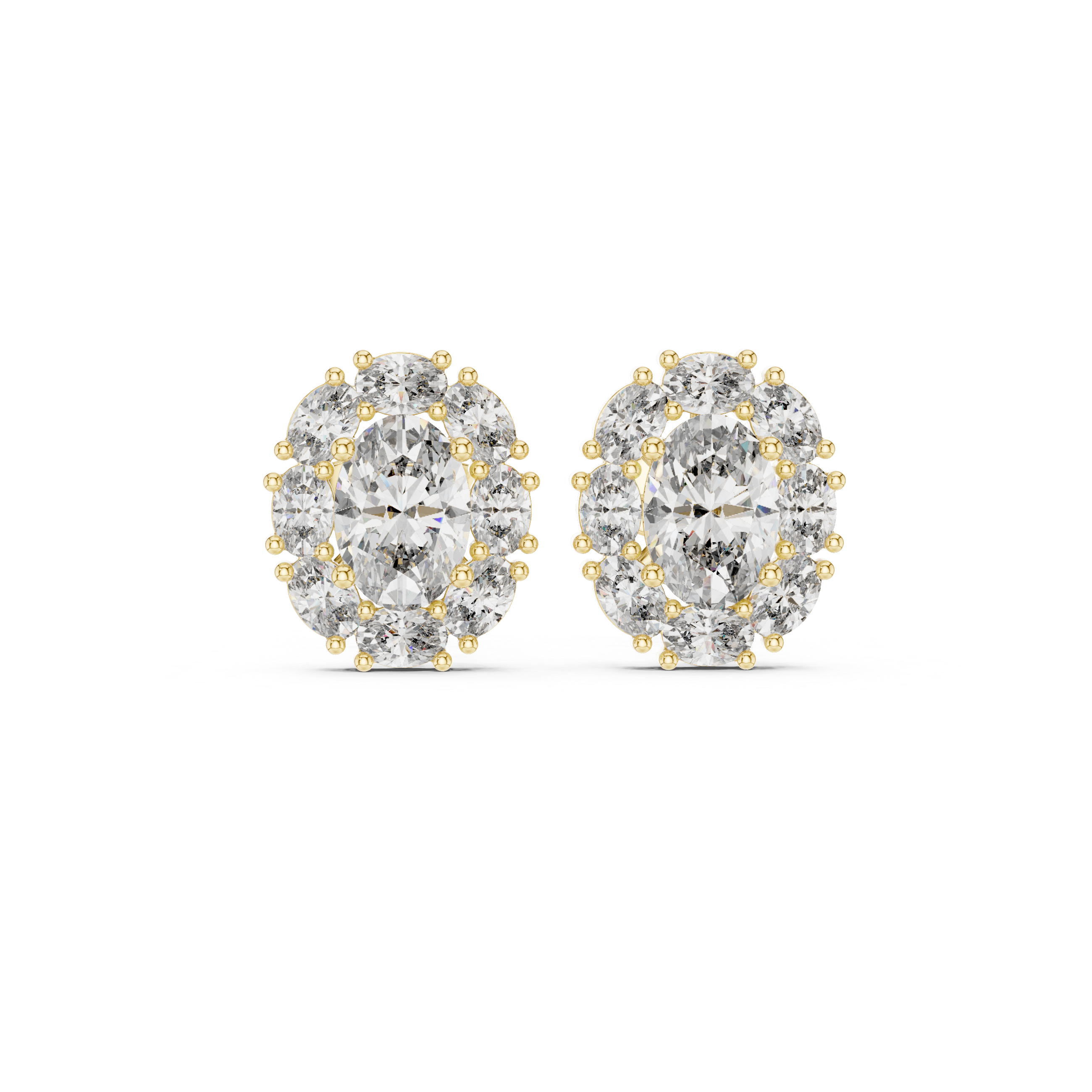 Premium oval diamond halo cluster stud earrings modern design