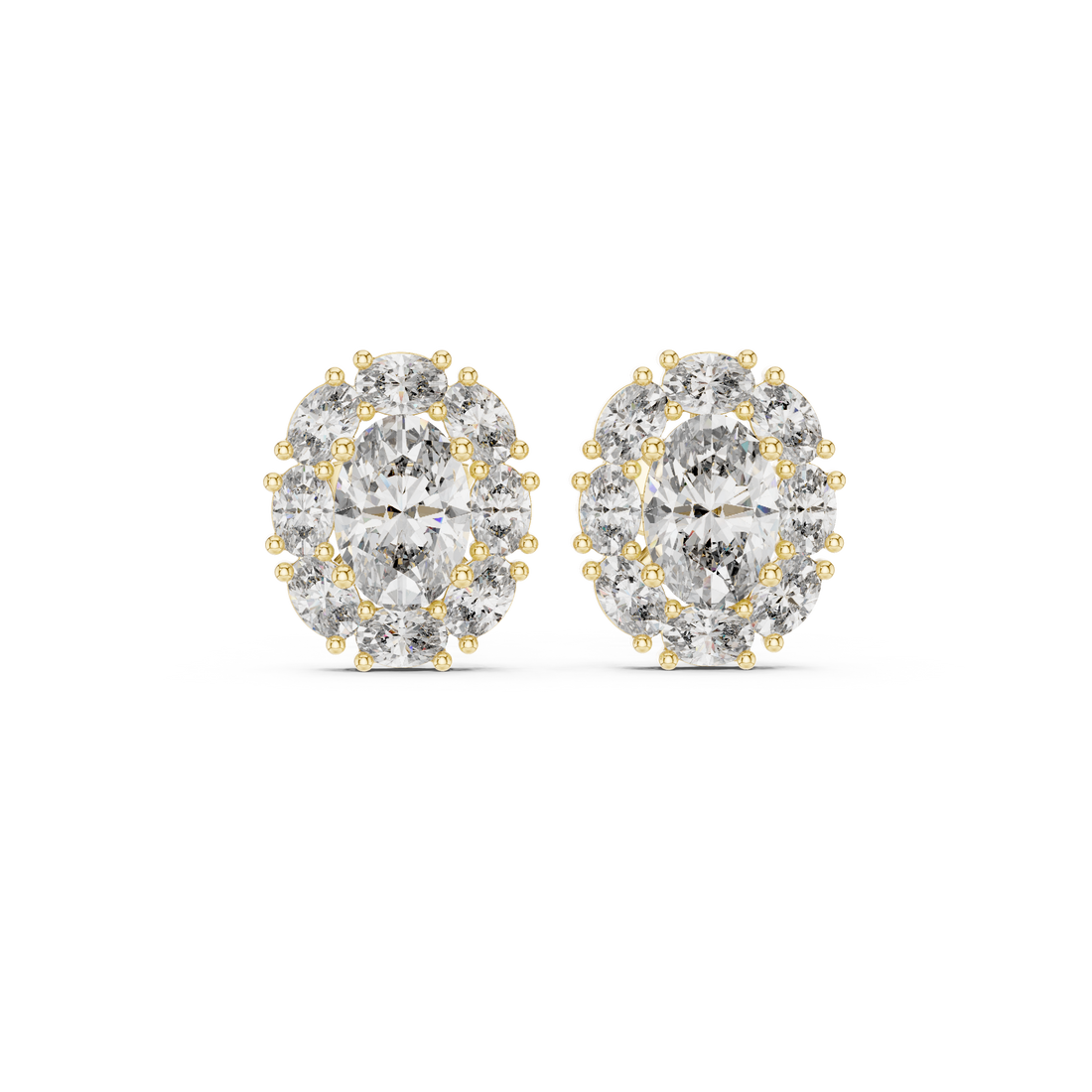 Premium oval diamond halo cluster stud earrings modern design