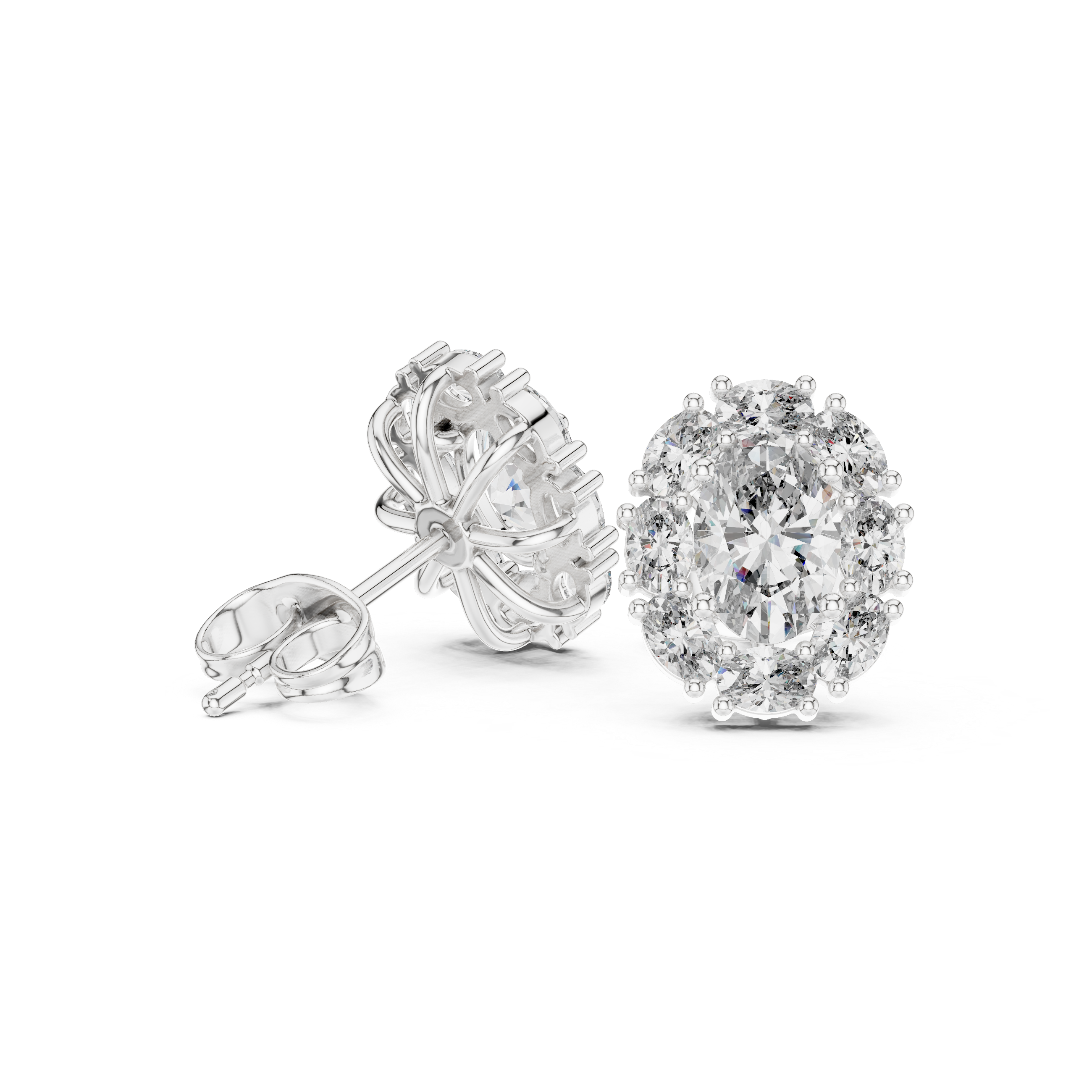 Classic oval diamond halo cluster stud earrings everyday wear