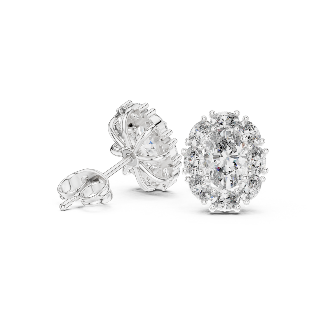Classic oval diamond halo cluster stud earrings everyday wear