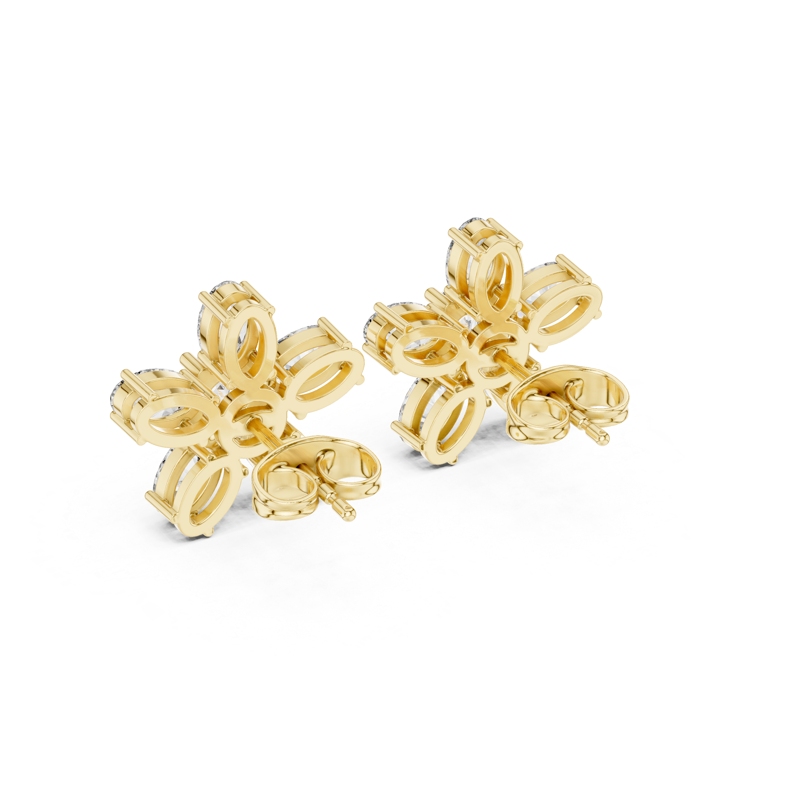 Pearl stud earrings with polished gold setting.