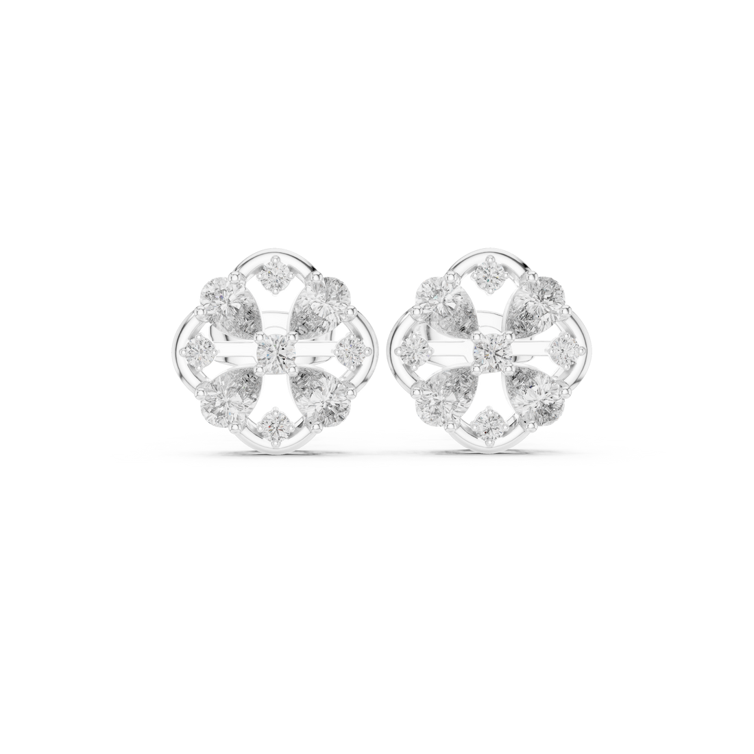 Diamond climber earrings with curved shape.
