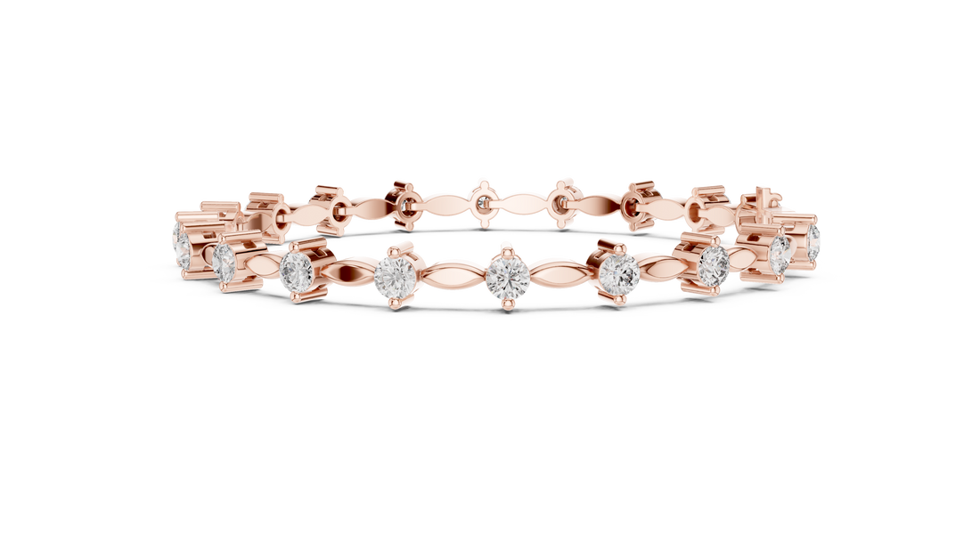 Round Diamond Marquise Link Tennis Chain Bracelet