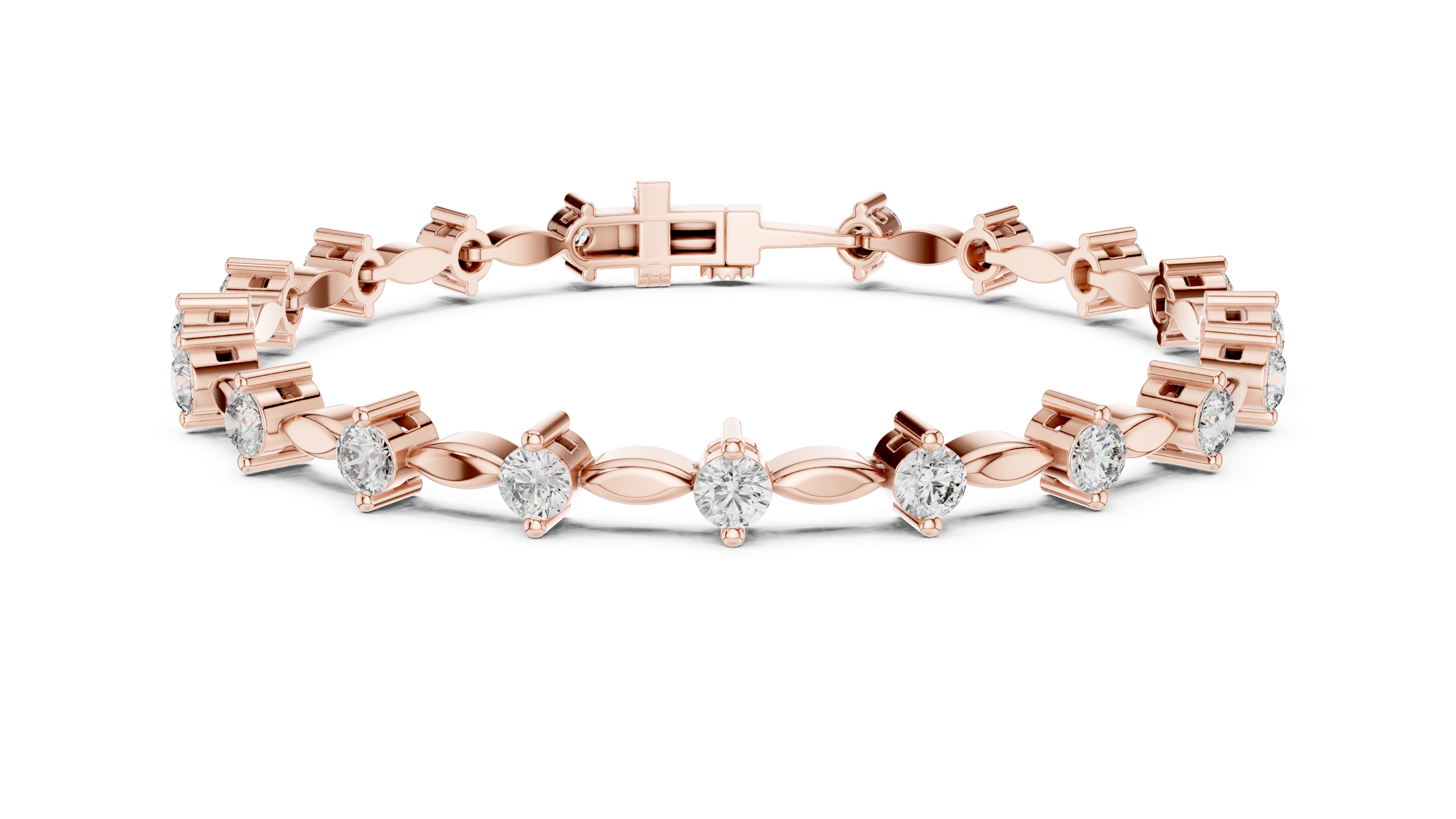 Round Diamond Marquise Link Tennis Chain Bracelet