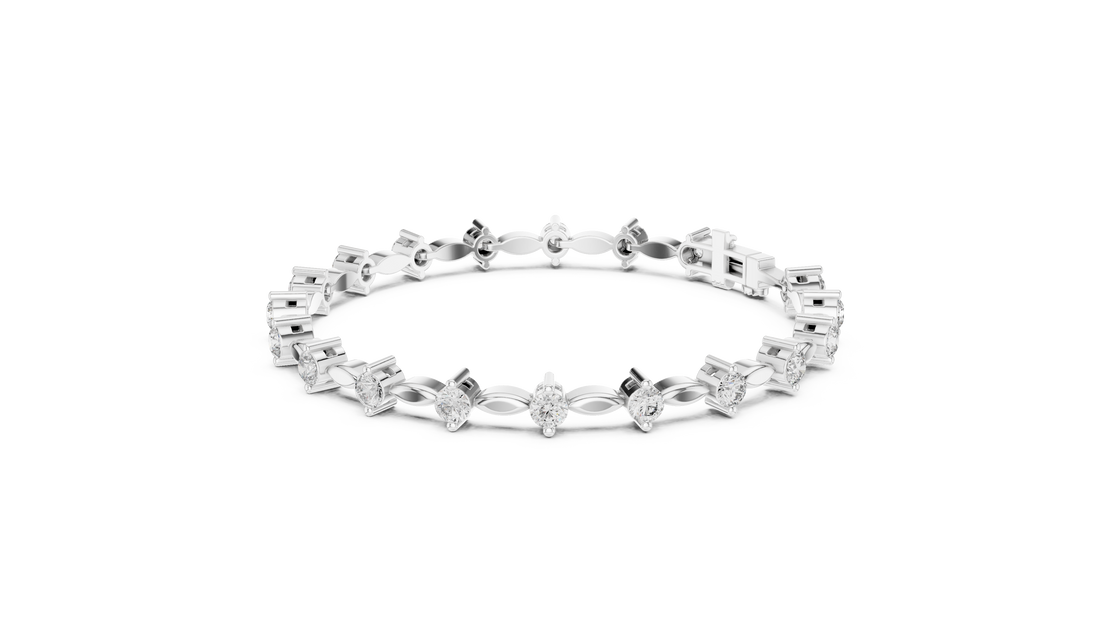 Round Diamond Marquise Link Tennis Chain Bracelet