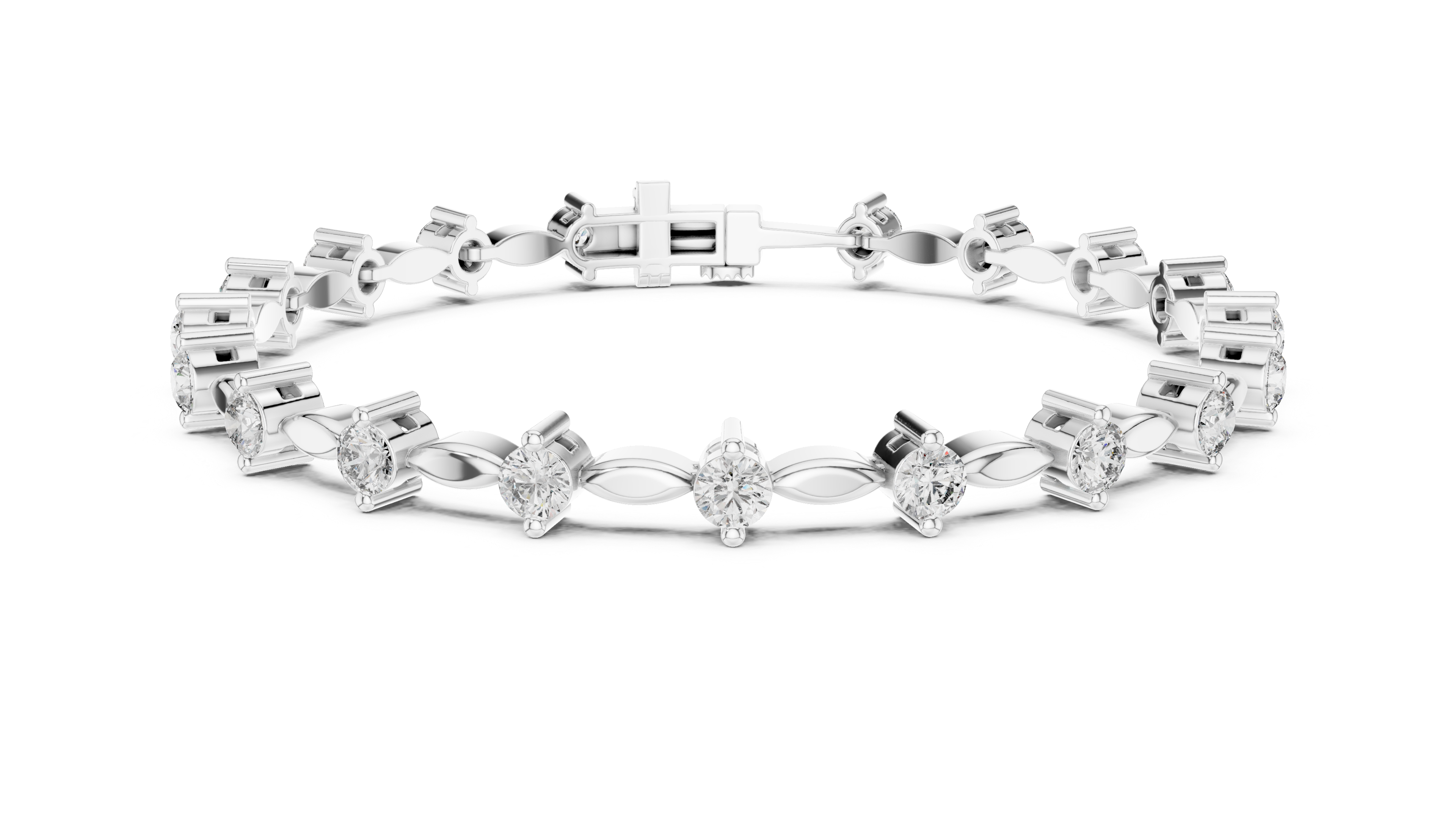 Round Diamond Marquise Link Tennis Chain Bracelet
