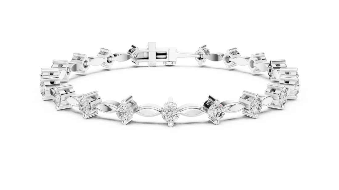 Round Diamond Marquise Link Tennis Chain Bracelet