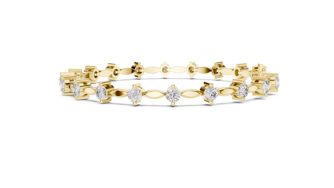 Round Diamond Marquise Link Tennis Chain Bracelet