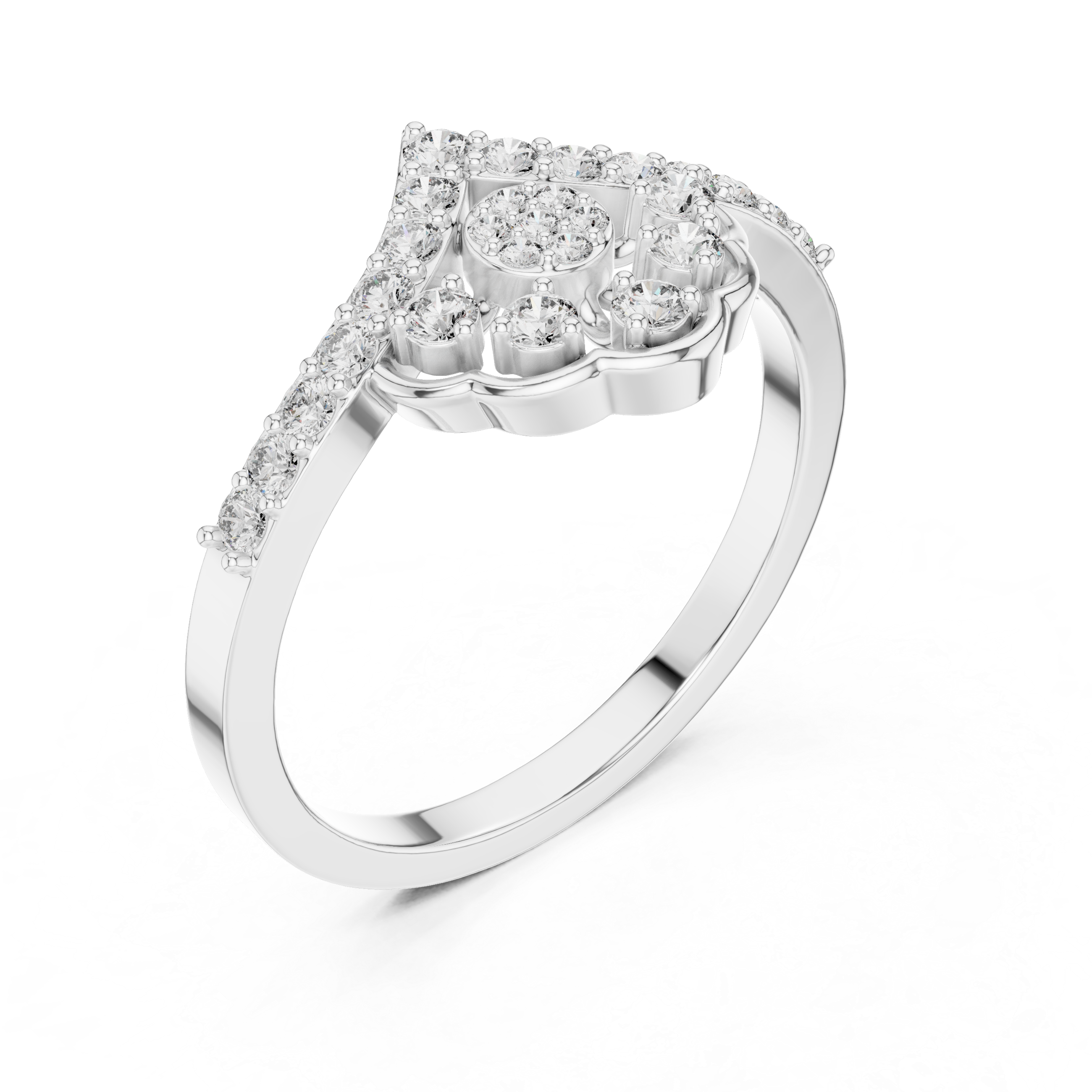 Halo engagement ring with double diamond border.