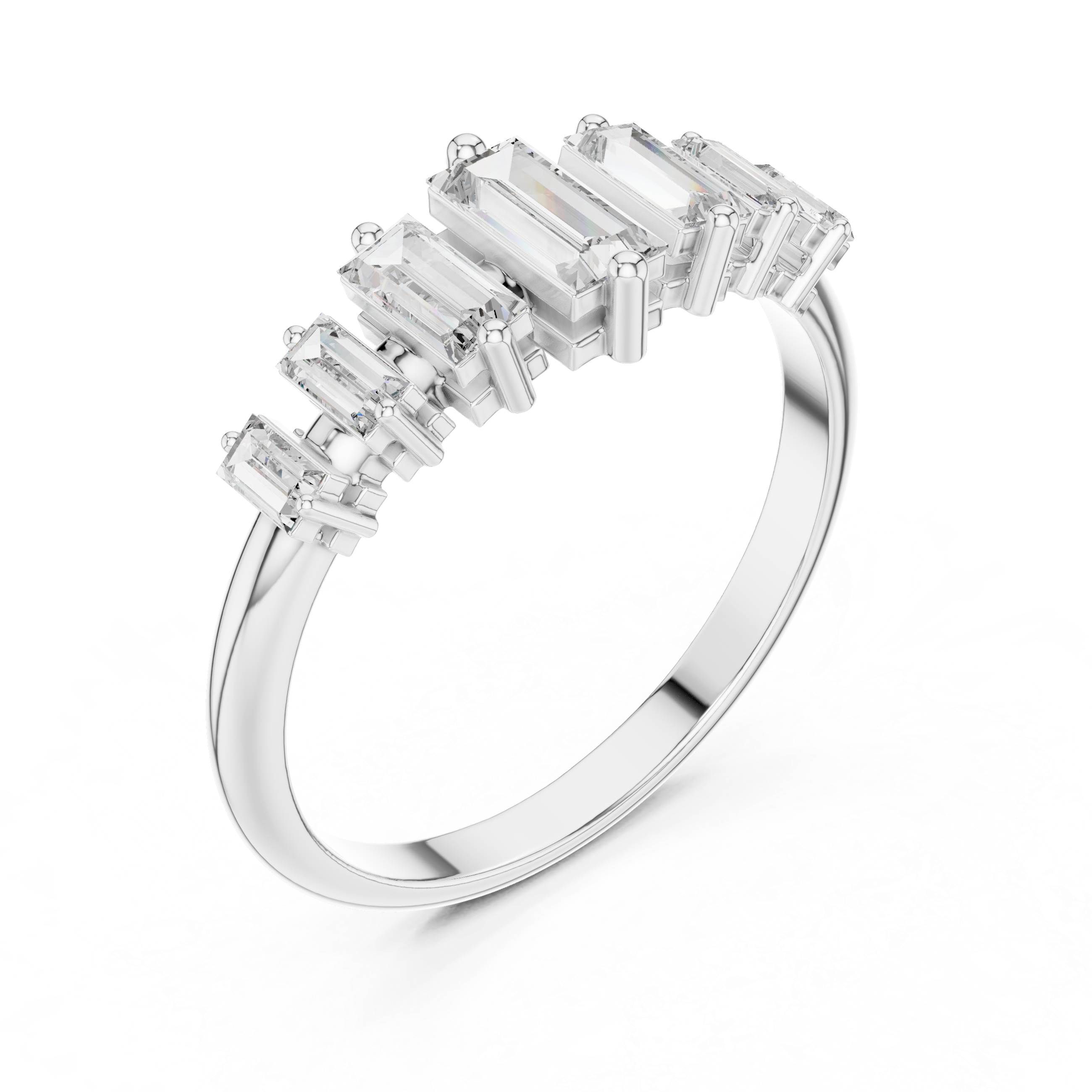 Split shank ring with modern diamond accents.