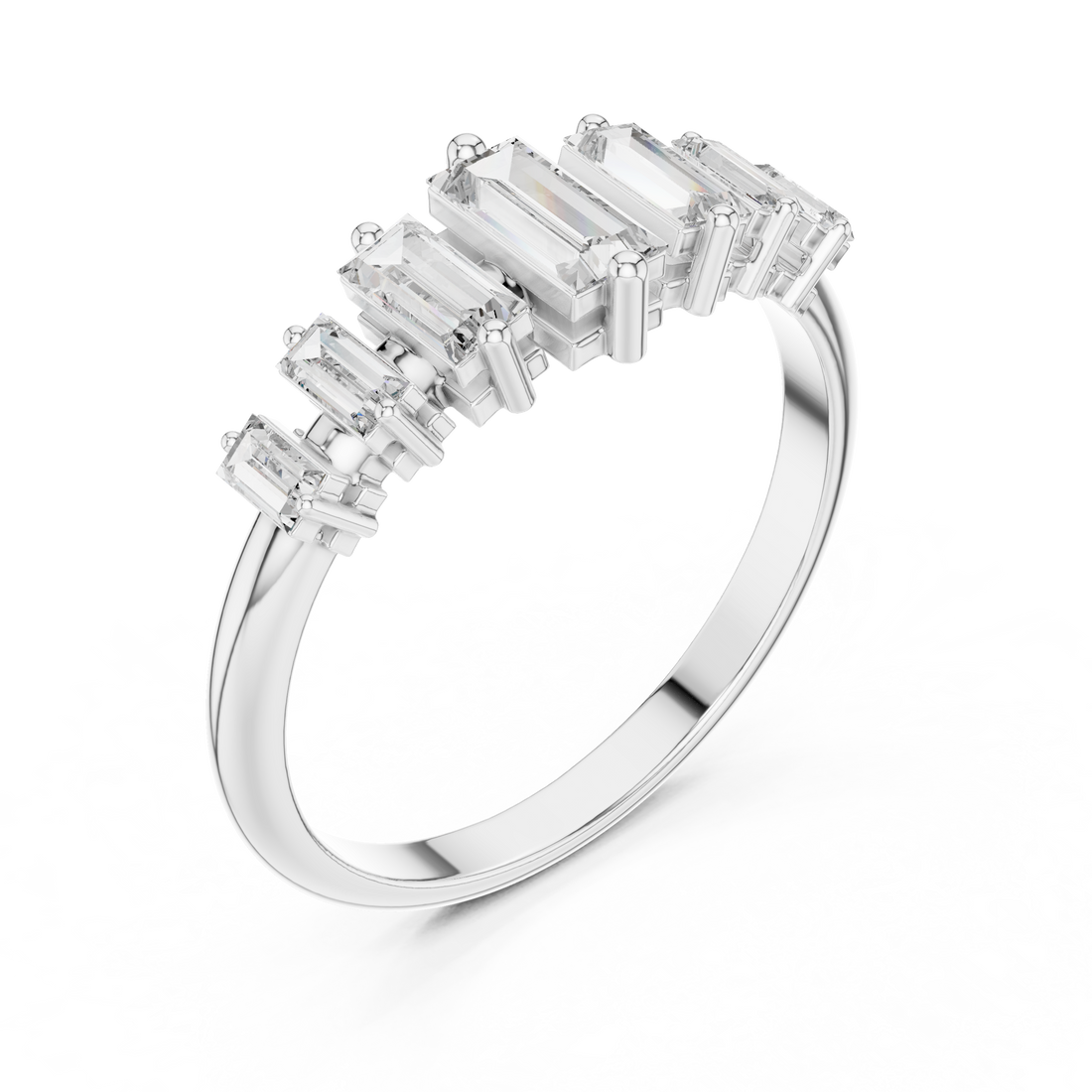 Split shank ring with modern diamond accents.