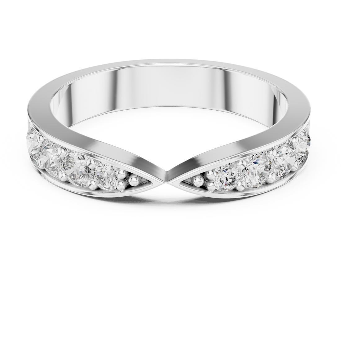 White gold eternity band with continuous diamonds.