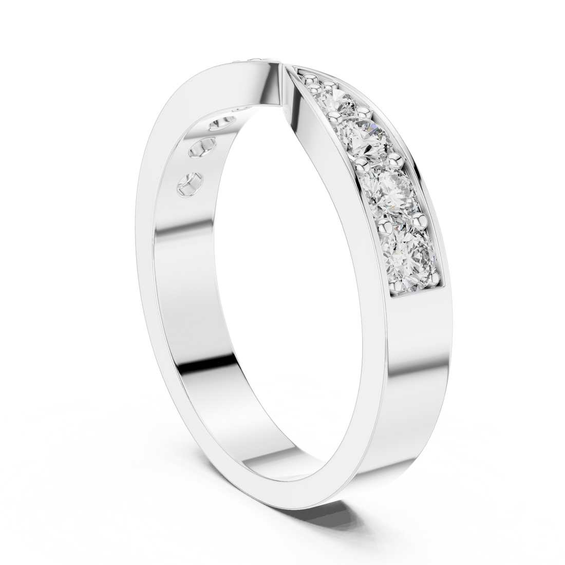 Floral-inspired diamond ring with petal detail.