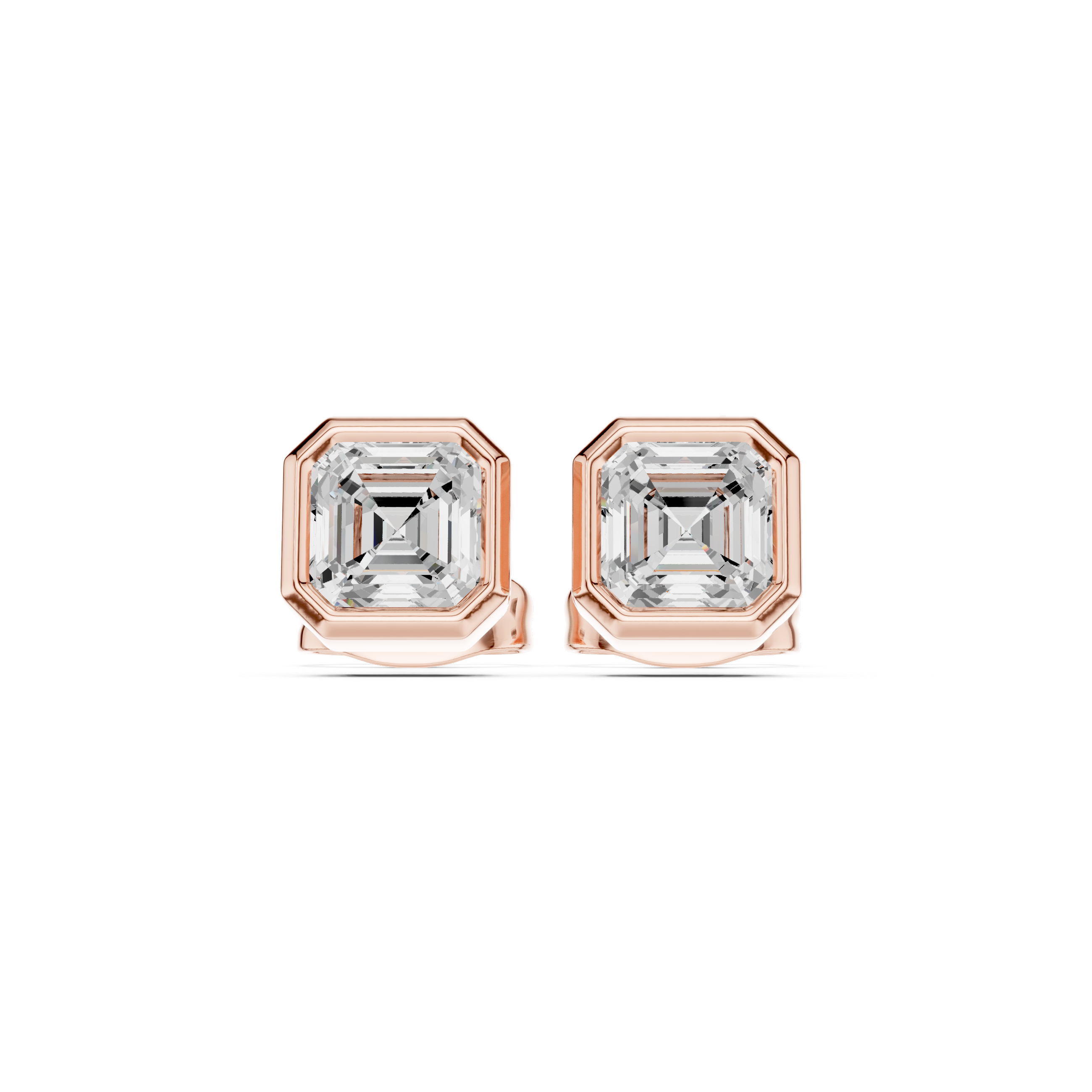 Asscher Cut Diamond Bezel Set Stud Earrings with Geometric Elegance