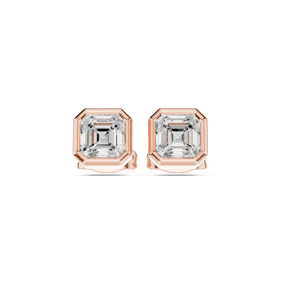 Asscher Cut Diamond Bezel Set Stud Earrings with Geometric Elegance