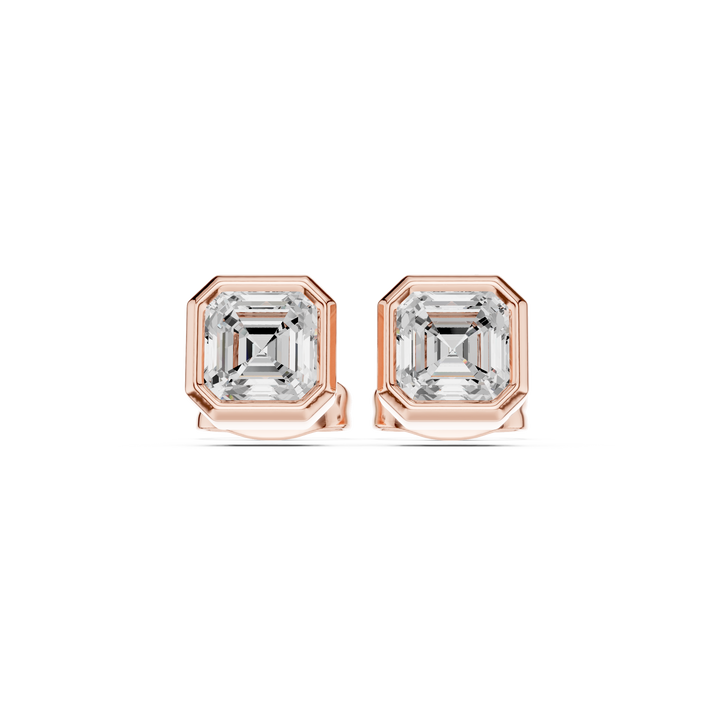 Asscher Cut Diamond Bezel Set Stud Earrings with Geometric Elegance