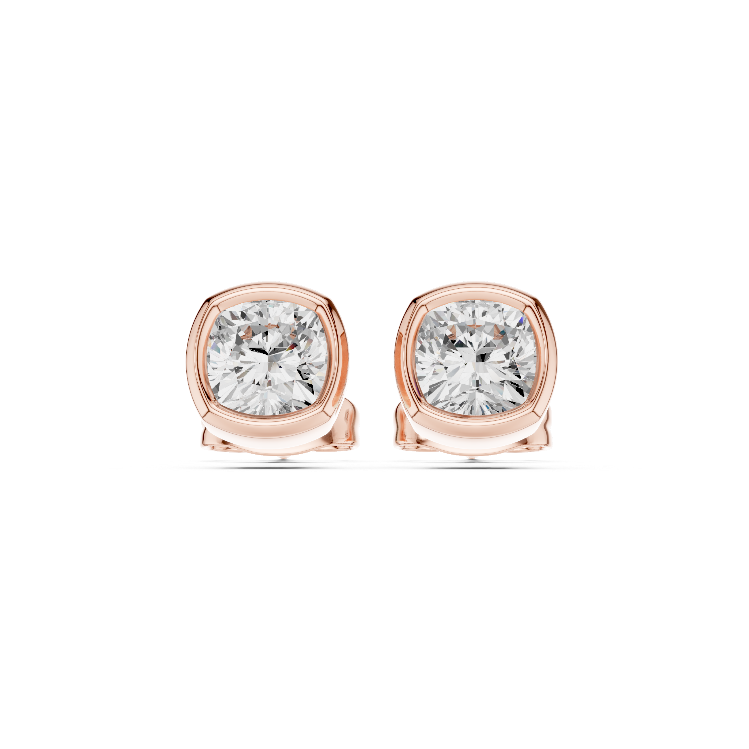Cushion Cut Diamond Bezel Stud Earrings