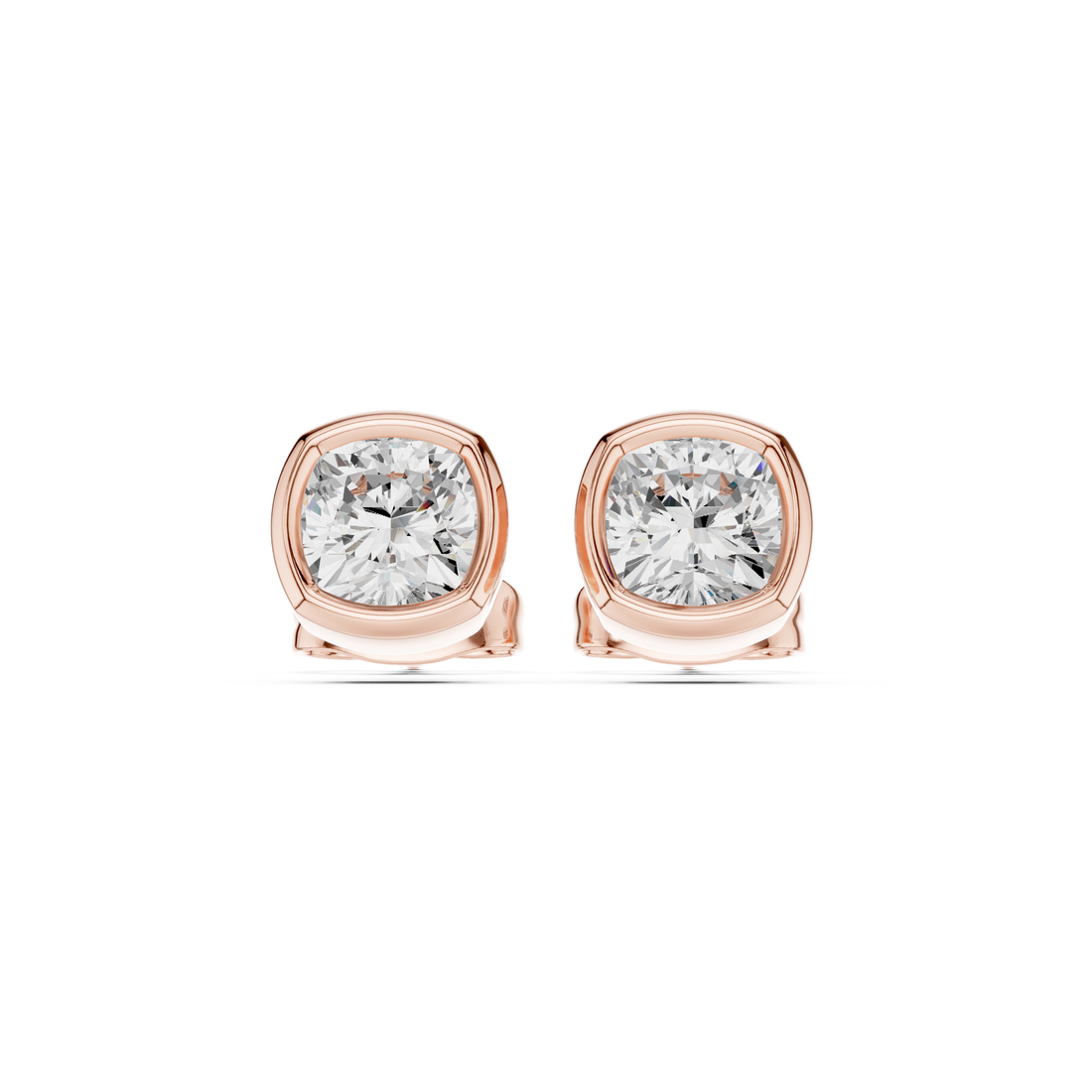 Cushion Cut Diamond Bezel Stud Earrings