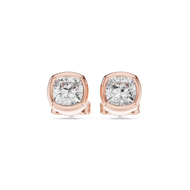 Cushion Cut Diamond Bezel Stud Earrings