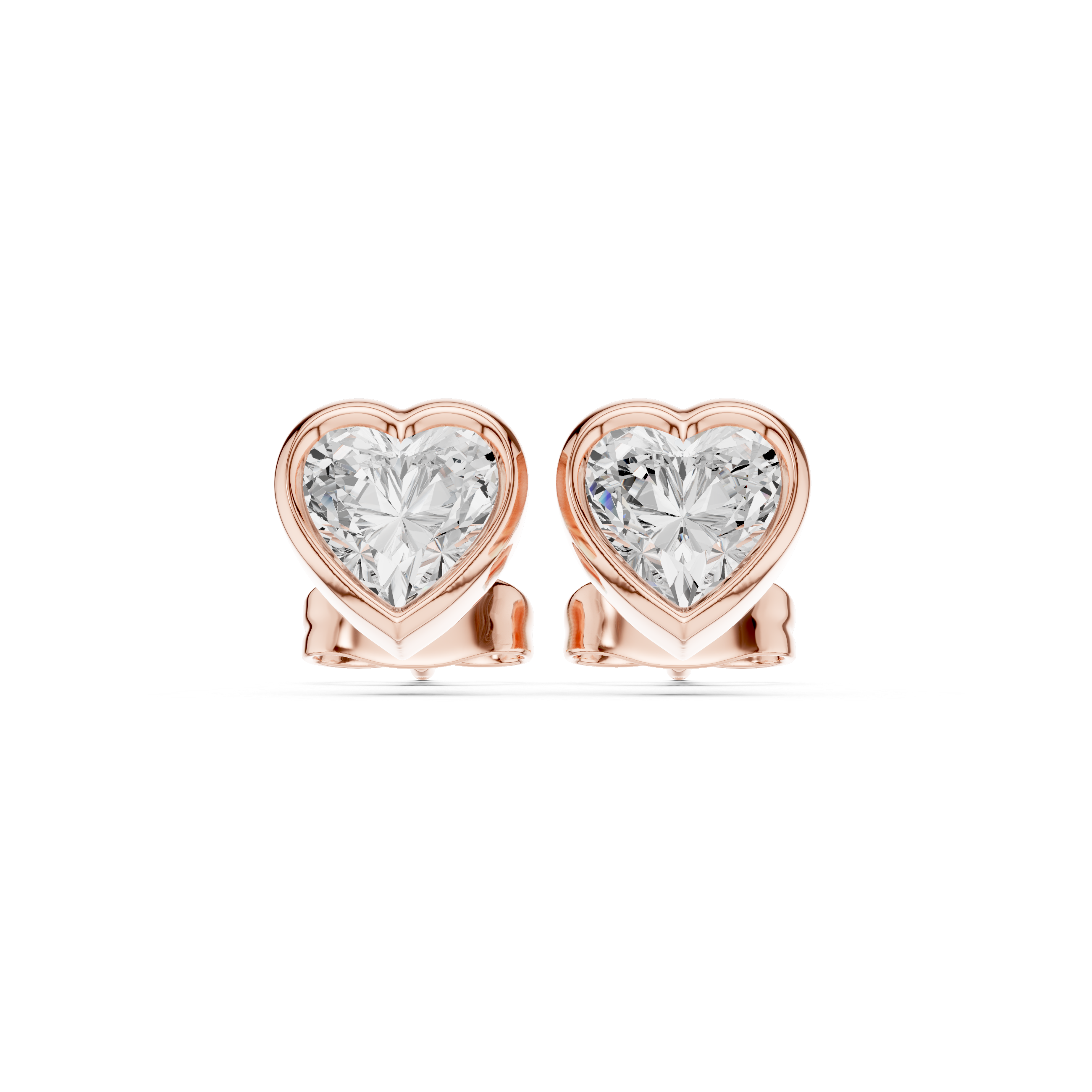 Heart Cut Diamond Bezel Set Classic Romantic Stud Earrings