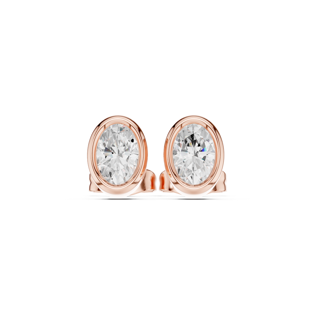 Oval Cut Diamond Bezel Set Stud Earrings with Classic Elegance