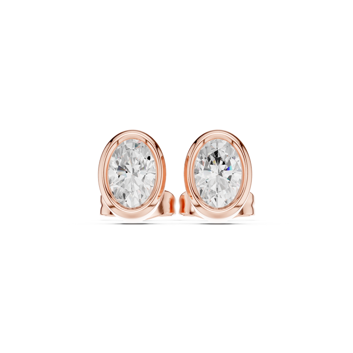 Oval Cut Diamond Bezel Set Stud Earrings with Classic Elegance