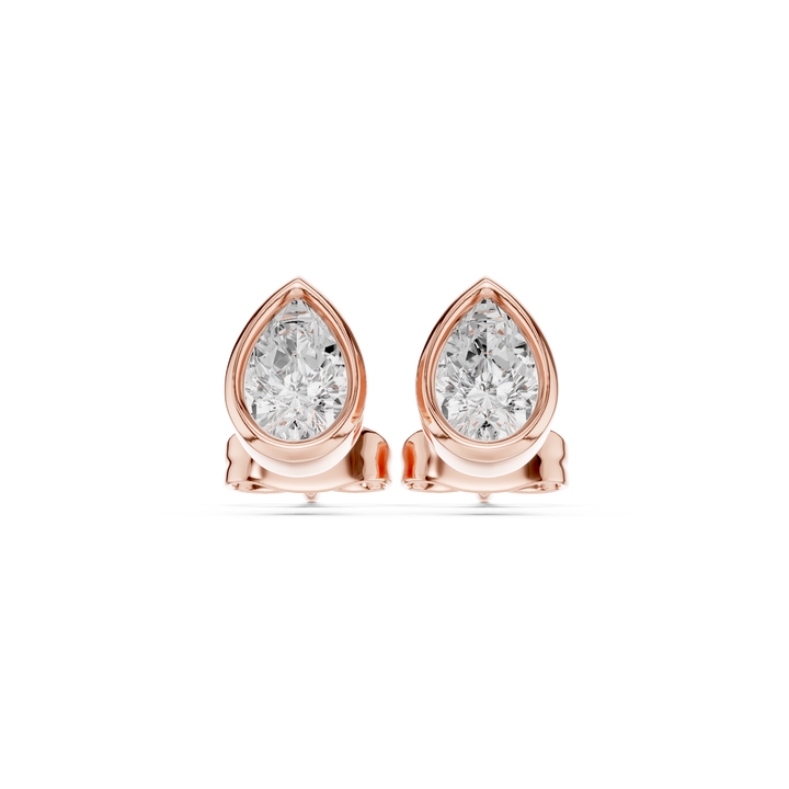 Pear Cut Diamond Bezel Set Stud Earrings with Timeless Elegance