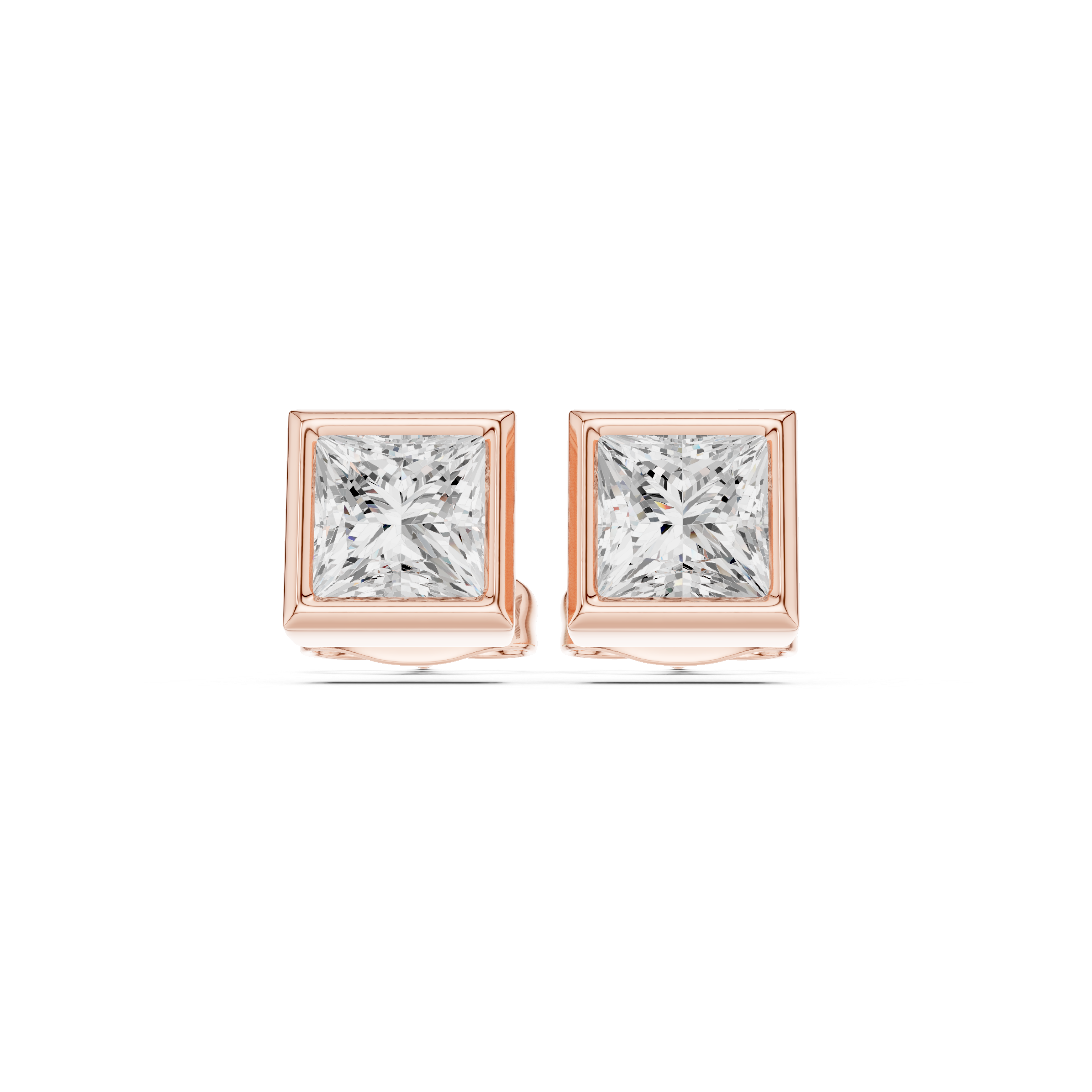 Princess Cut Diamond Bezel Frame Stud Earrings