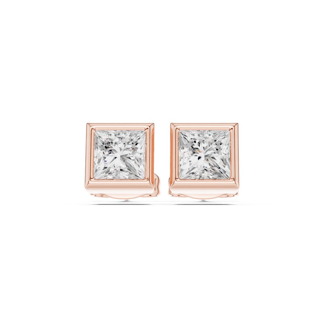 Princess Cut Diamond Bezel Frame Stud Earrings