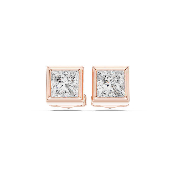 Princess Cut Diamond Bezel Frame Stud Earrings