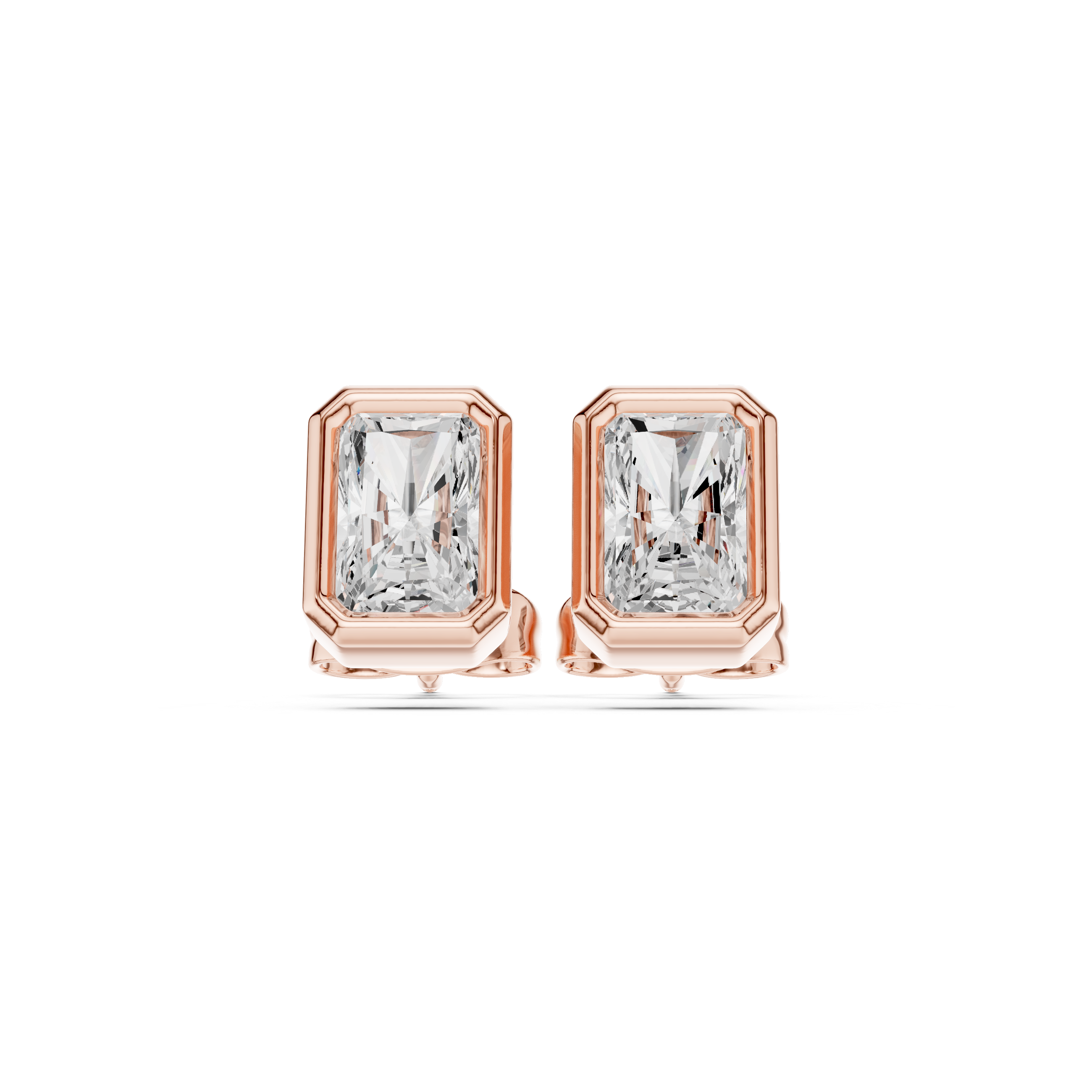 Radiant Cut Diamond Bezel Frame Classic Stud Earrings