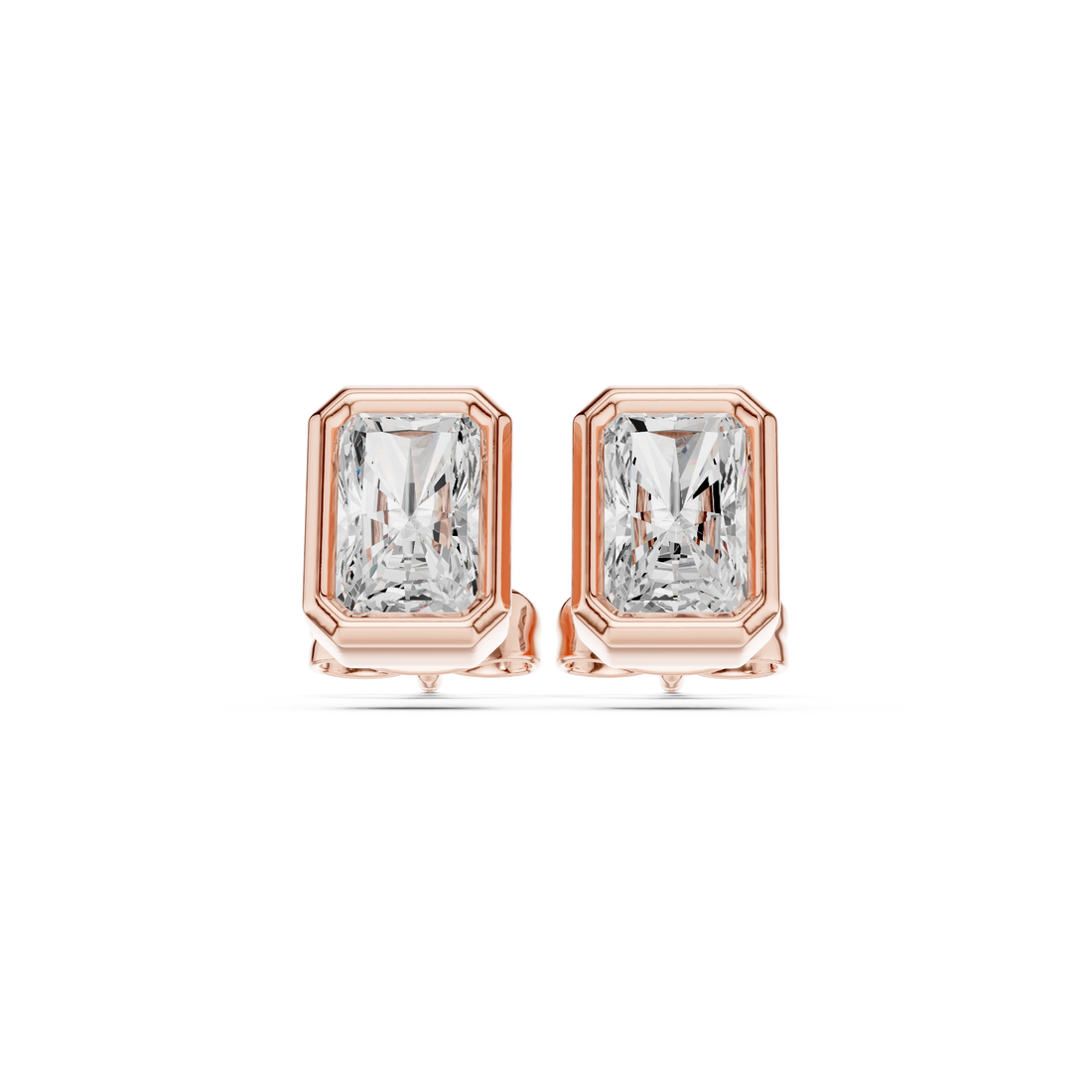 Radiant Cut Diamond Bezel Frame Classic Stud Earrings