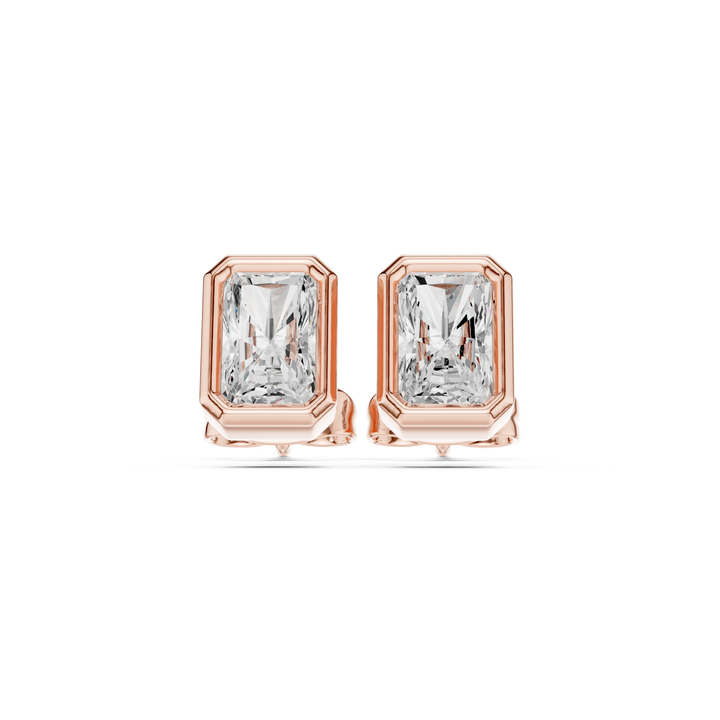 Radiant Cut Diamond Bezel Frame Classic Stud Earrings